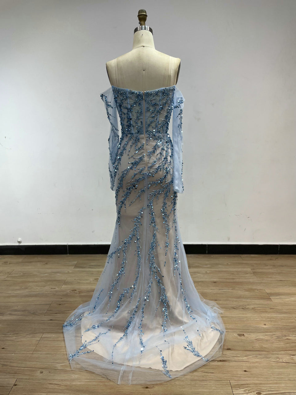 Beautiful Nude Hand Beading Mermaid Dress Long Sleeve Birthday Party Prom Dress YD22201L