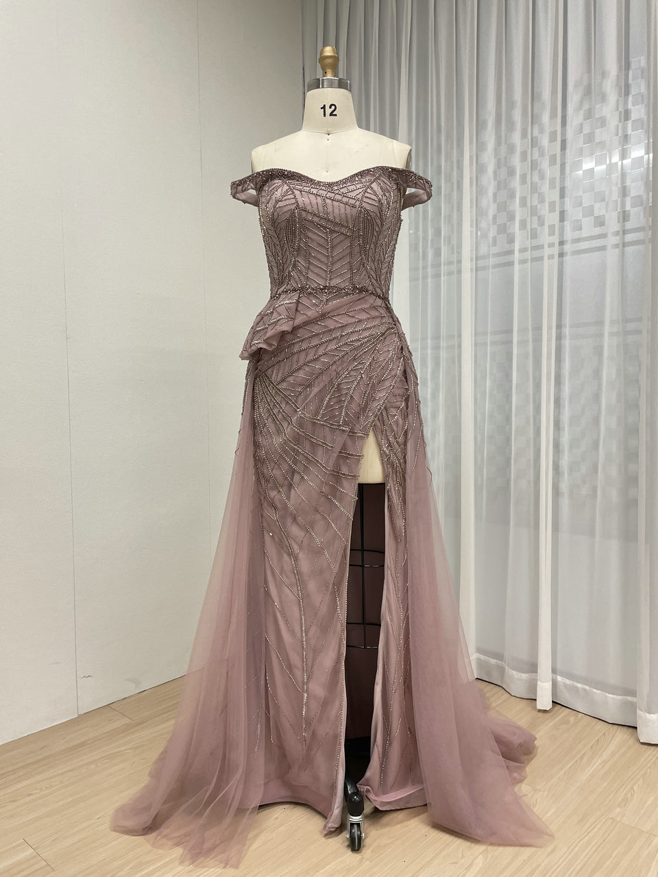 Elegant Mint Green Pink Mermaid Gown Shimmery Beaded Tulle Prom Gala Dress YD22205