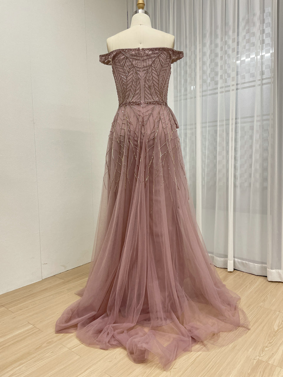 Elegant Mint Green Pink Mermaid Gown Shimmery Beaded Tulle Prom Gala Dress YD22205