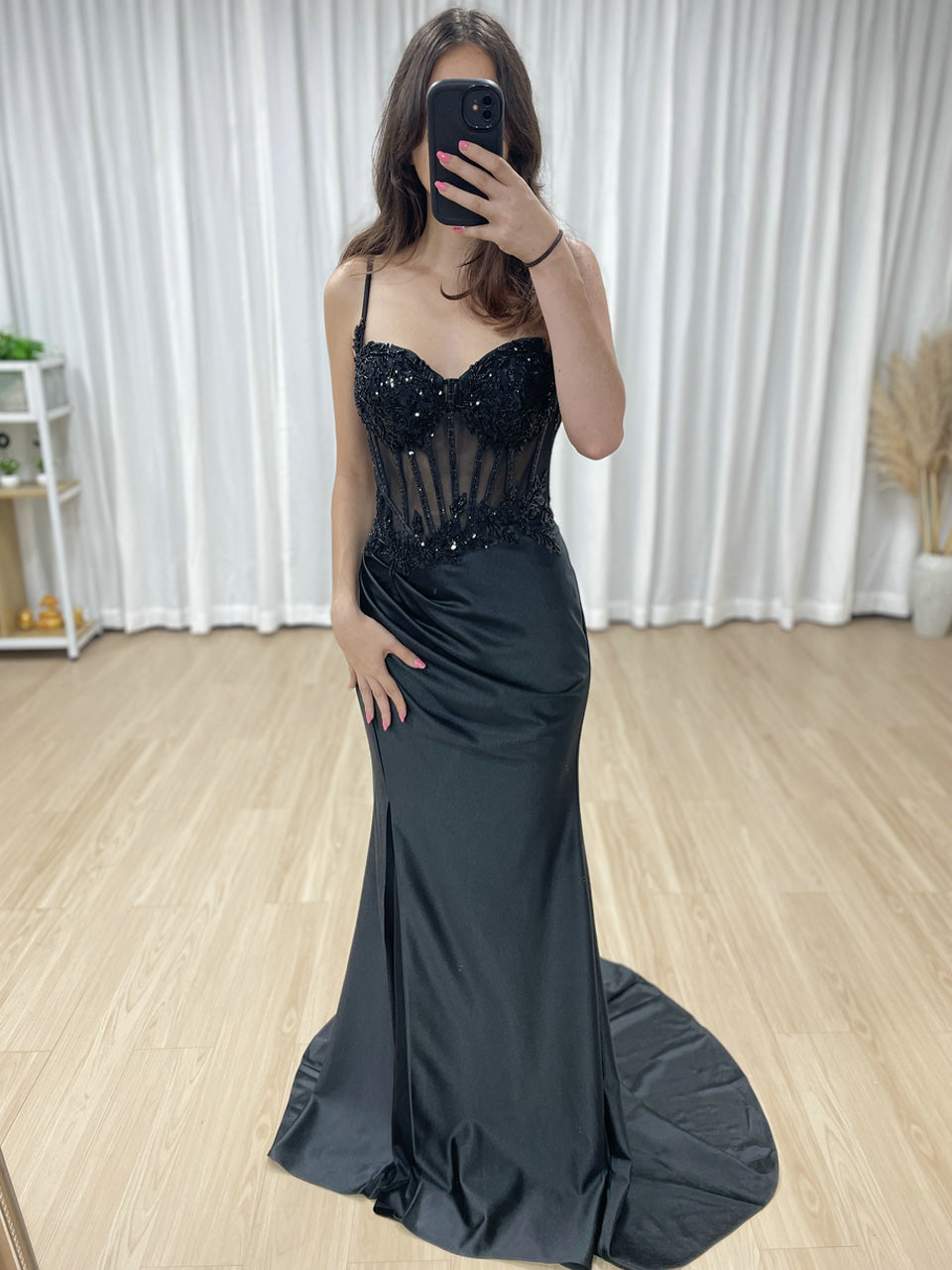 Stylish Mermaid Prom Evening Gown With Sexy High Slit 3D Floral Embroidery for Party MB40426