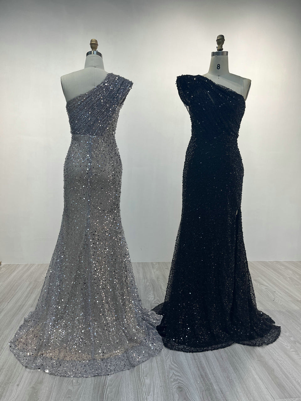 Exclusive One Shoulder High Split Designer Evening Dress AM22212