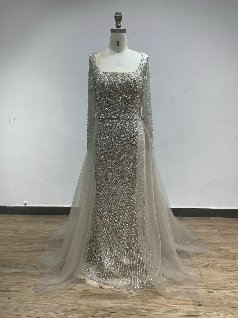 Square Neck Long Sleeve Beading Dress ASU2020-08L