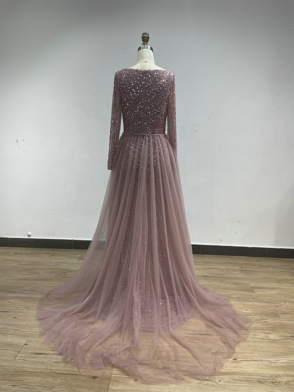 Square Neck Long Sleeve Beading Dress ASU2020-08L