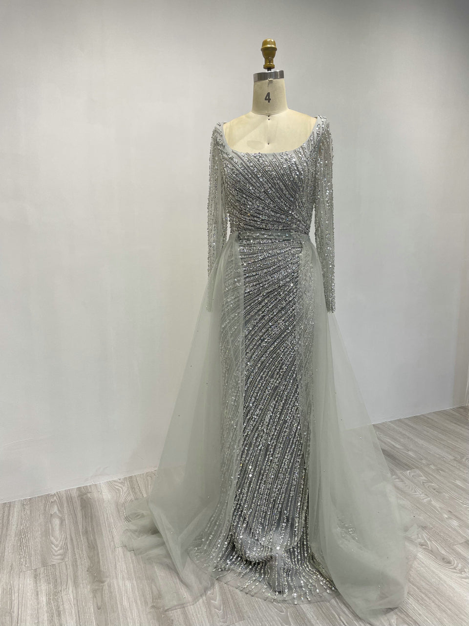 Square Neck Long Sleeve Beading Dress ASU2020-08L