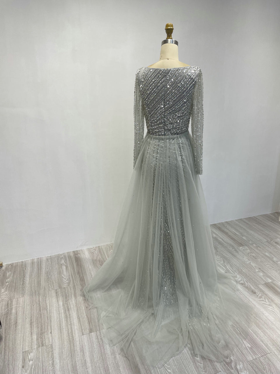 Square Neck Long Sleeve Beading Dress ASU2020-08L