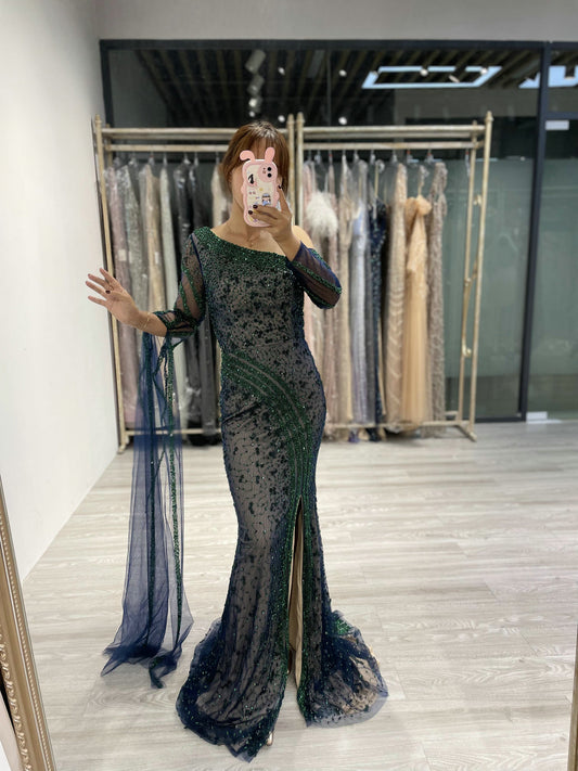 Exclusive Handmade Beading Long Sleeve Wedding Party Dress DDS025