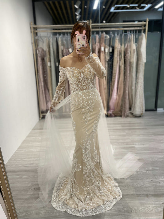 Sweetheart Lace Beading Long Sleeve Dress DDS045