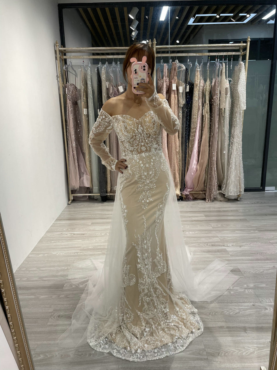 Sweetheart Lace Beading Long Sleeve Dress DDS045