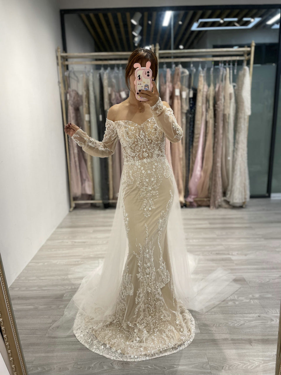 Sweetheart Lace Beading Long Sleeve Dress DDS045