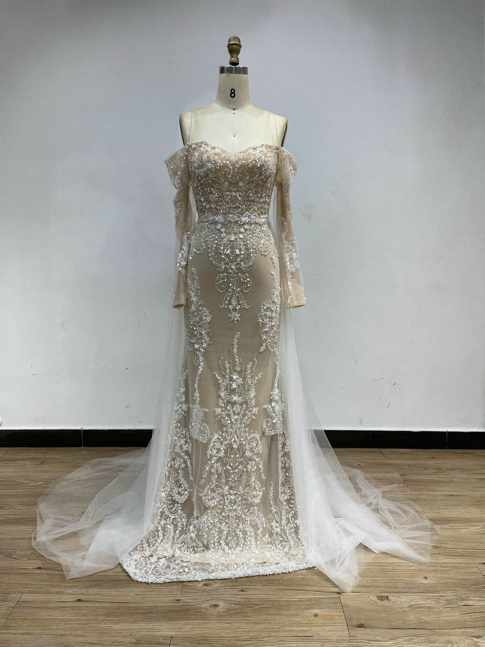 Sweetheart Lace Beading Long Sleeve Dress DDS045