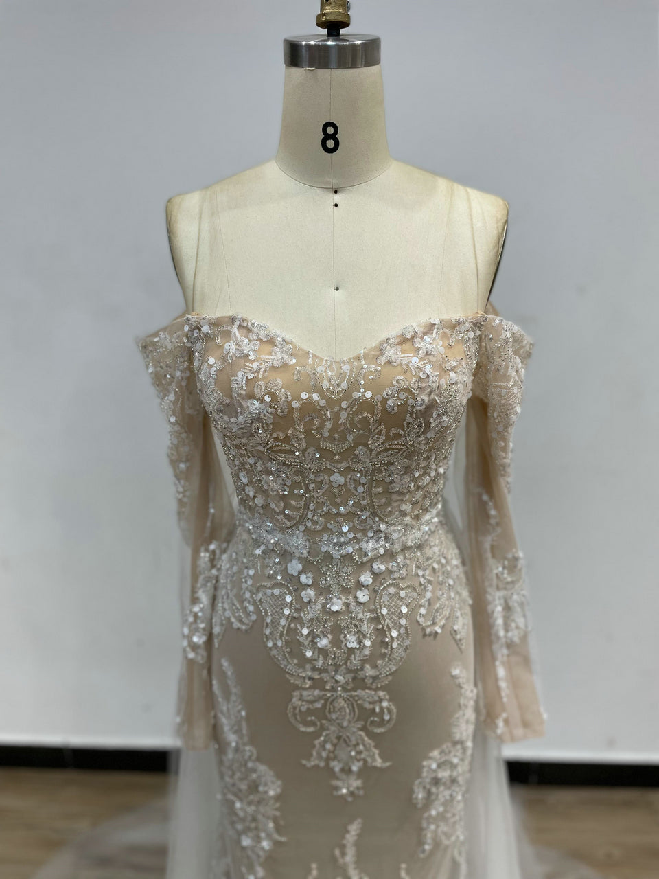 Sweetheart Lace Beading Long Sleeve Dress DDS045