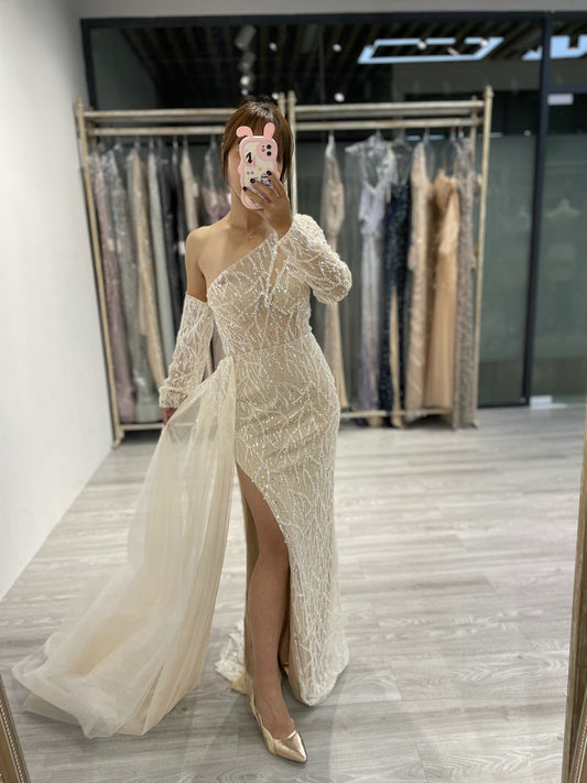 One Shoulder Sideskirt Long Sleeve Dress DDS052