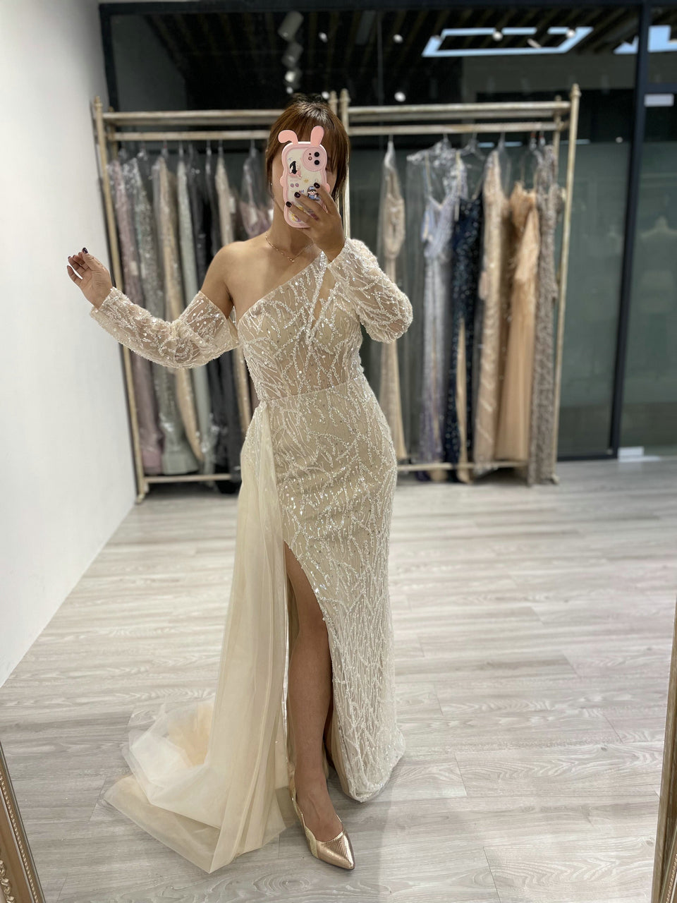 One Shoulder Sideskirt Long Sleeve Dress DDS052