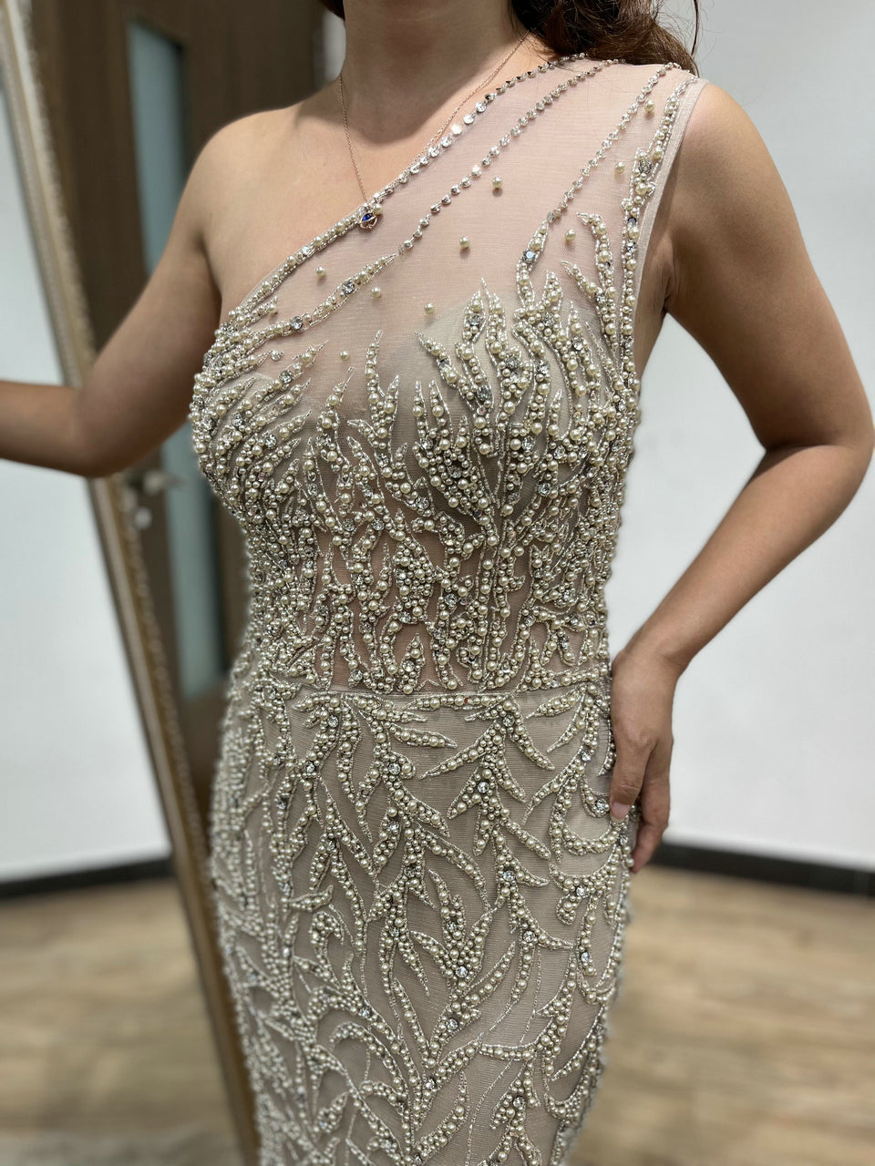 High Split Beading Pearl Dress DDS053