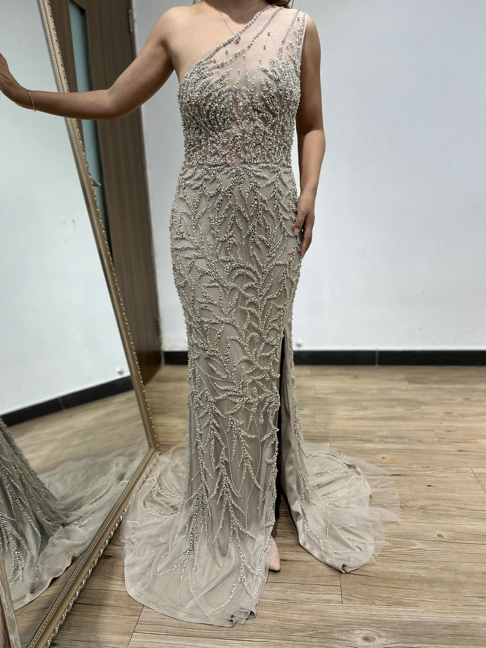 High Split Beading Pearl Dress DDS053
