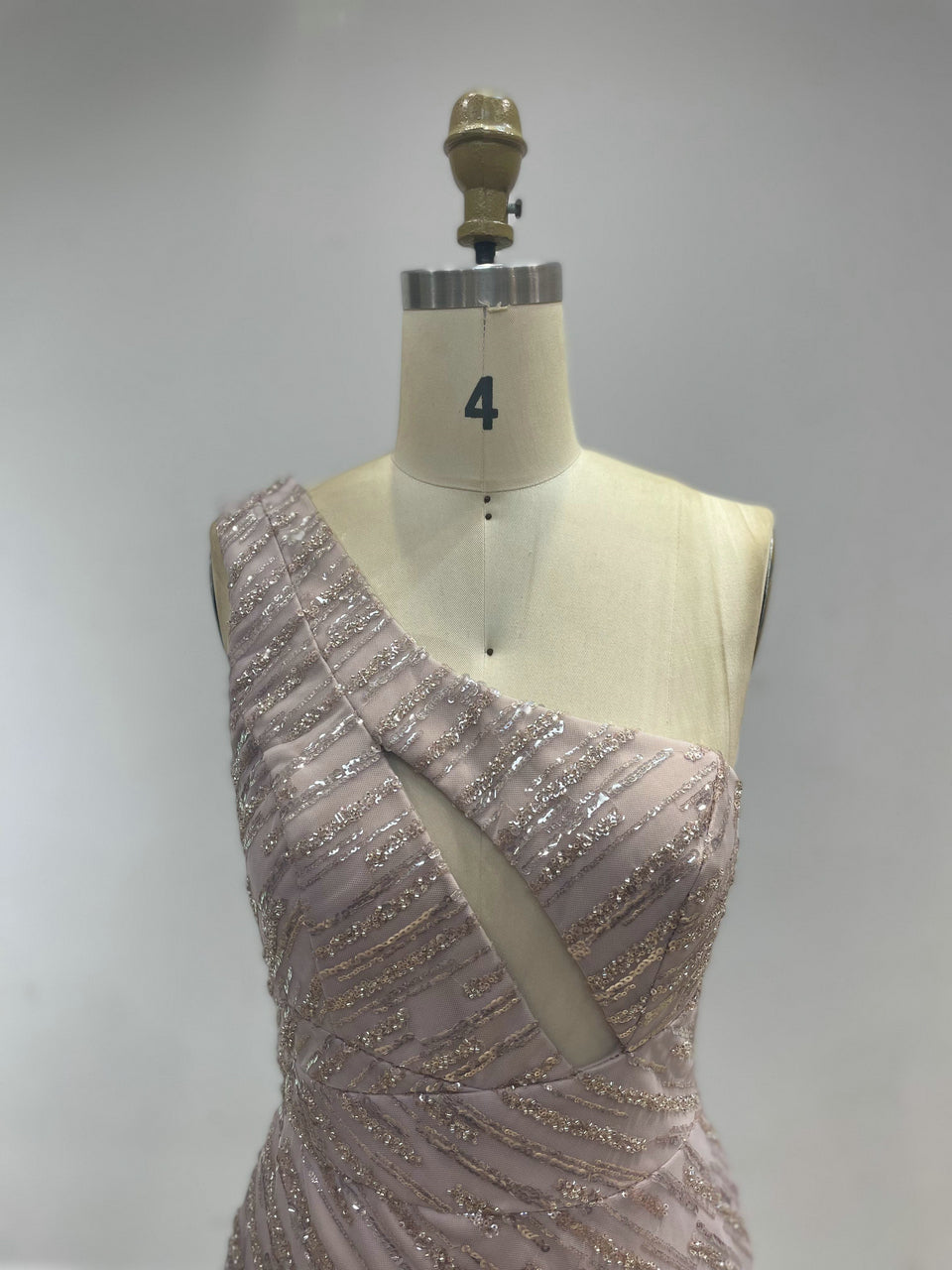 Unique One Shoulder Beading Lace High Split Pink Formal Evening Dress DDS055