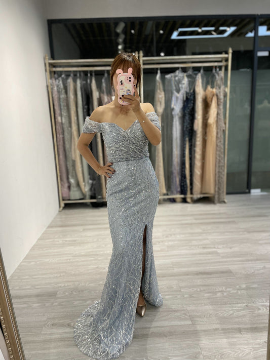 Off Shoulder Ruffle High Split Prom Dress DDS066