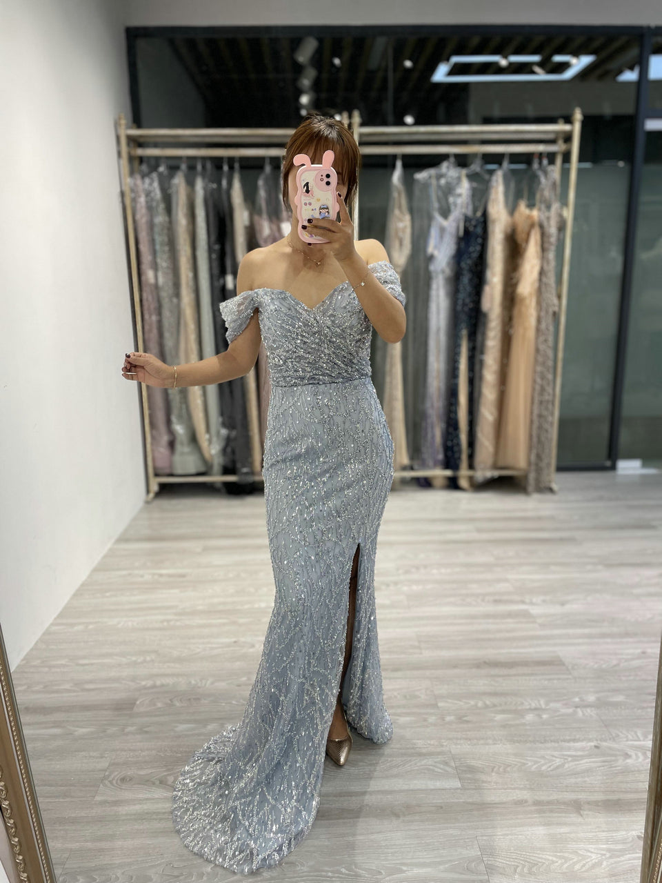 Off Shoulder Ruffle High Split Prom Dress DDS066