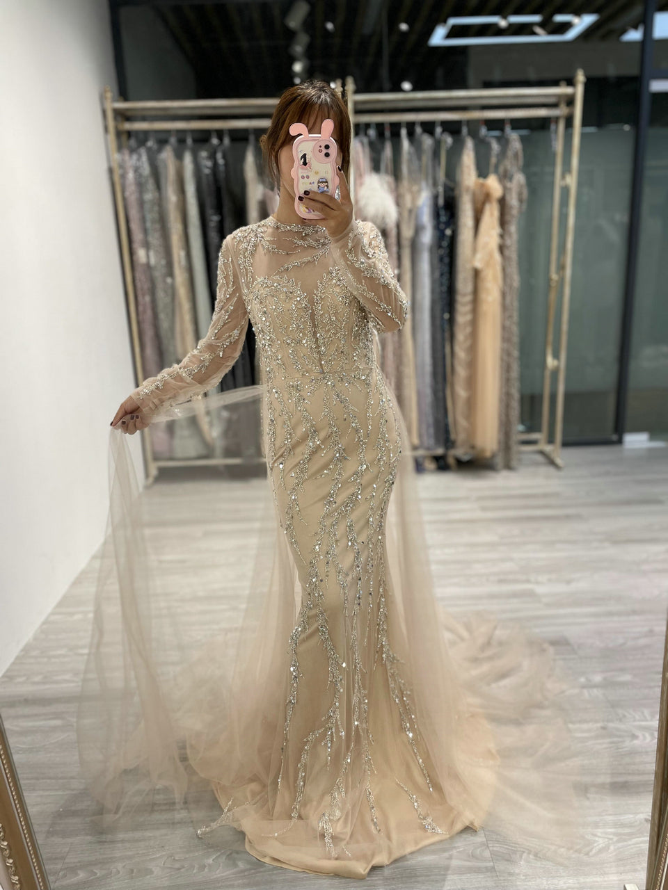 Luxury Handmade Beading Long Sleeve Overskirt Dress DDS067