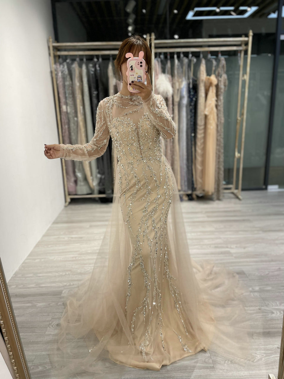 Luxury Handmade Beading Long Sleeve Overskirt Dress DDS067