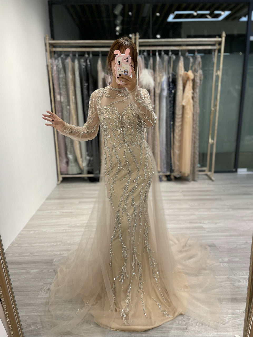 Luxury Handmade Beading Long Sleeve Overskirt Dress DDS067