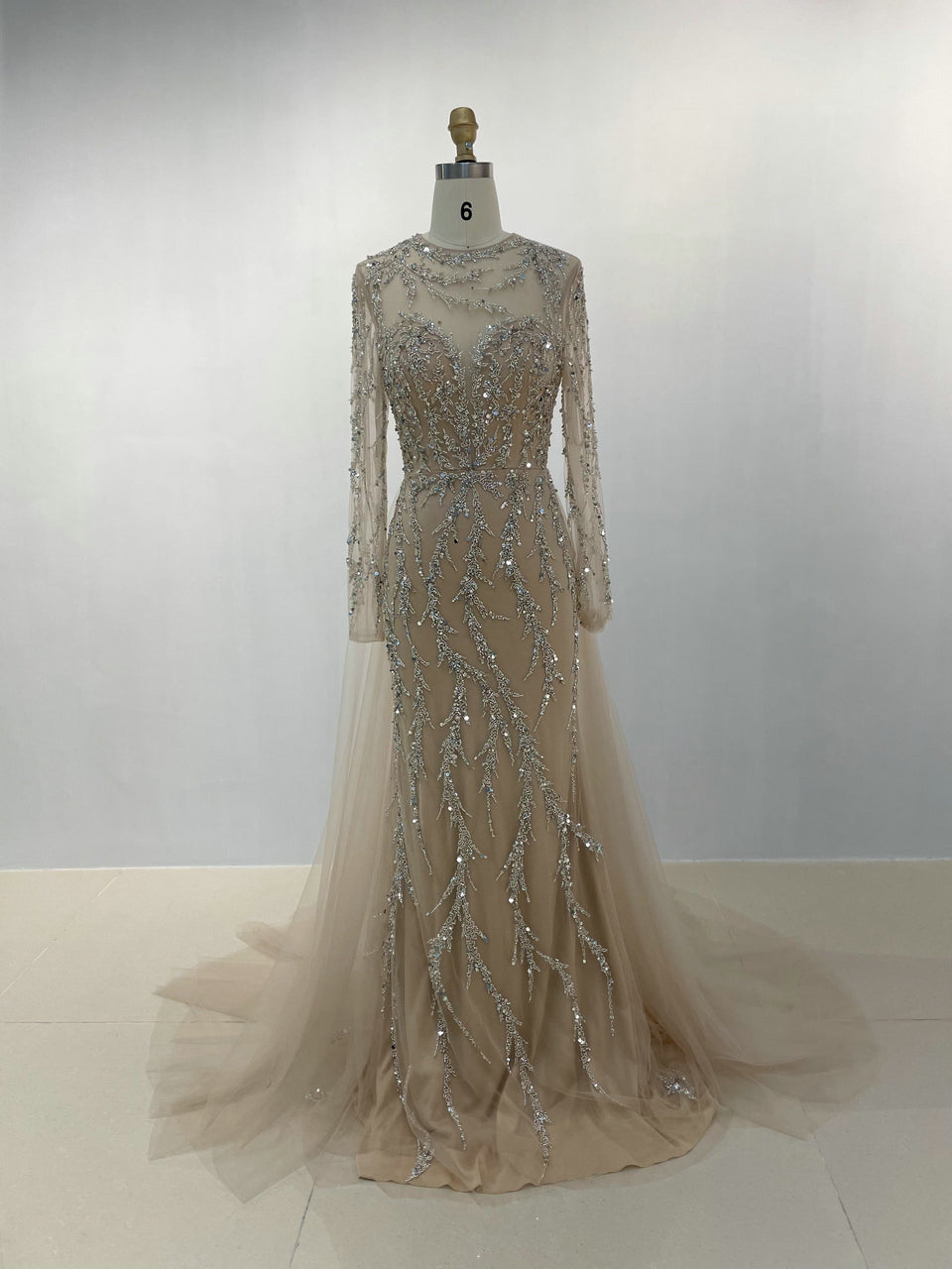 Luxury Handmade Beading Long Sleeve Overskirt Dress DDS067
