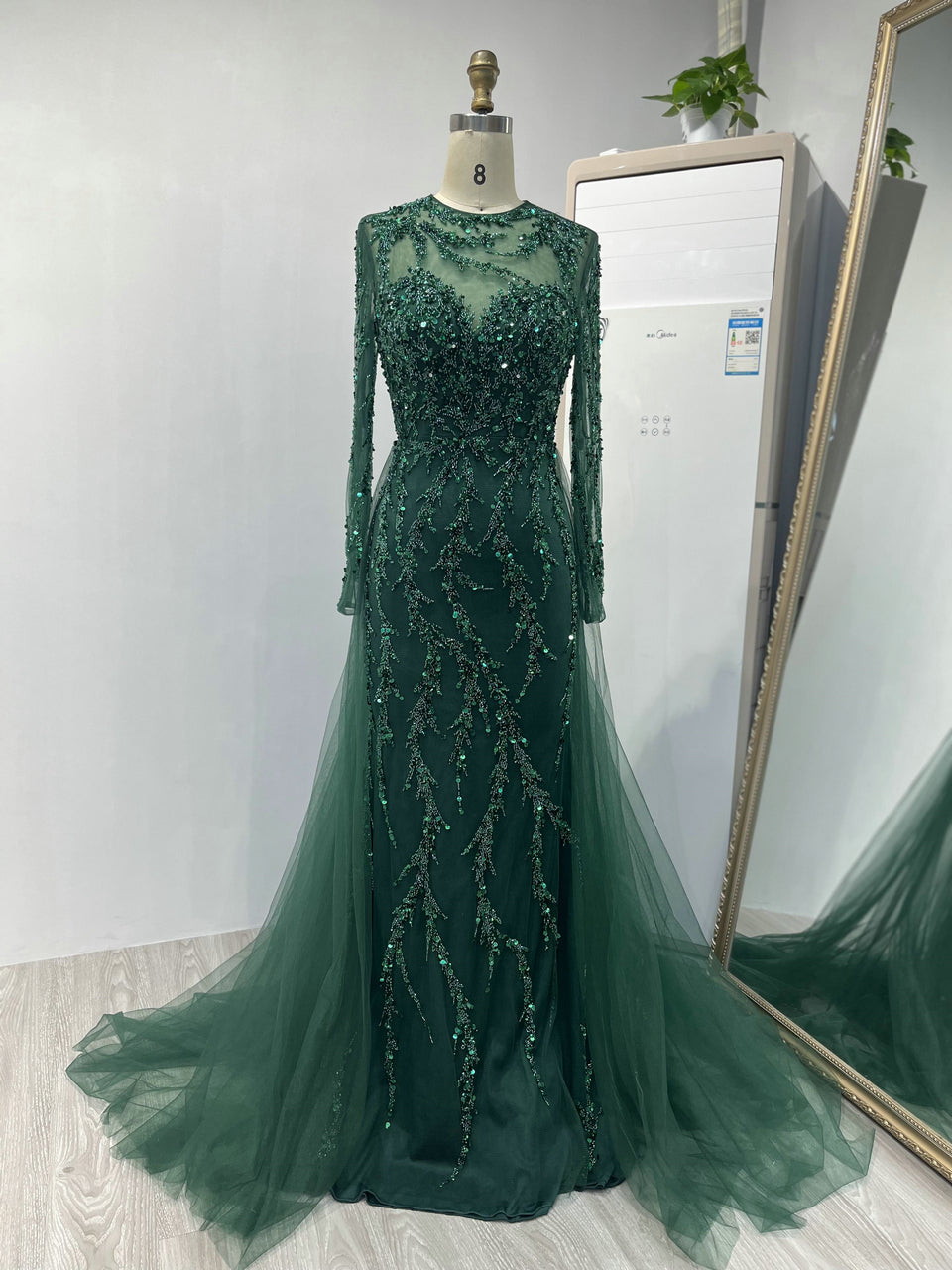 Luxury Handmade Beading Long Sleeve Overskirt Dress DDS067