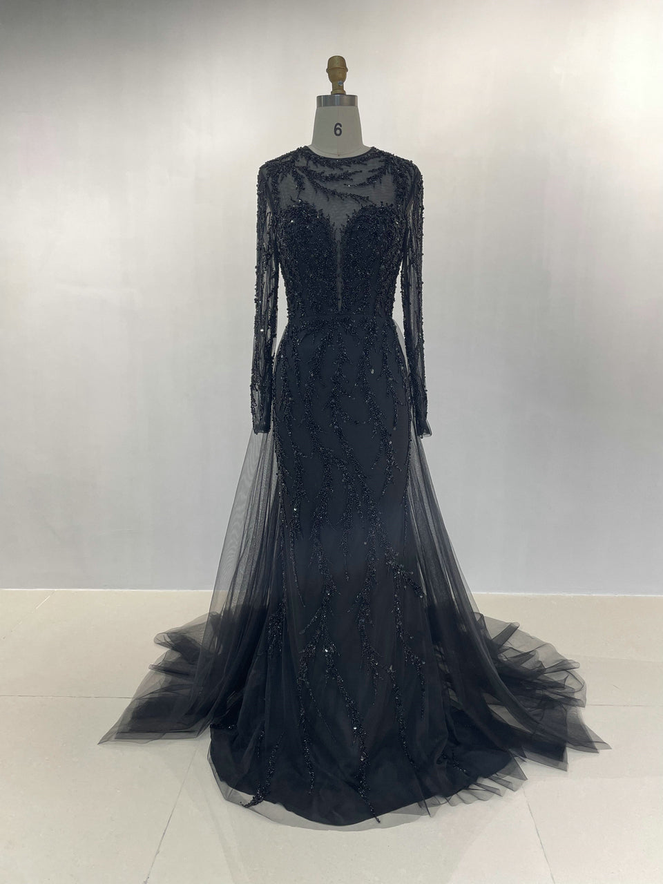 Luxury Handmade Beading Long Sleeve Overskirt Dress DDS067