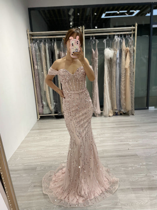 Sweetheart Off Shoulder Fitted Beading Dress GJE004-2