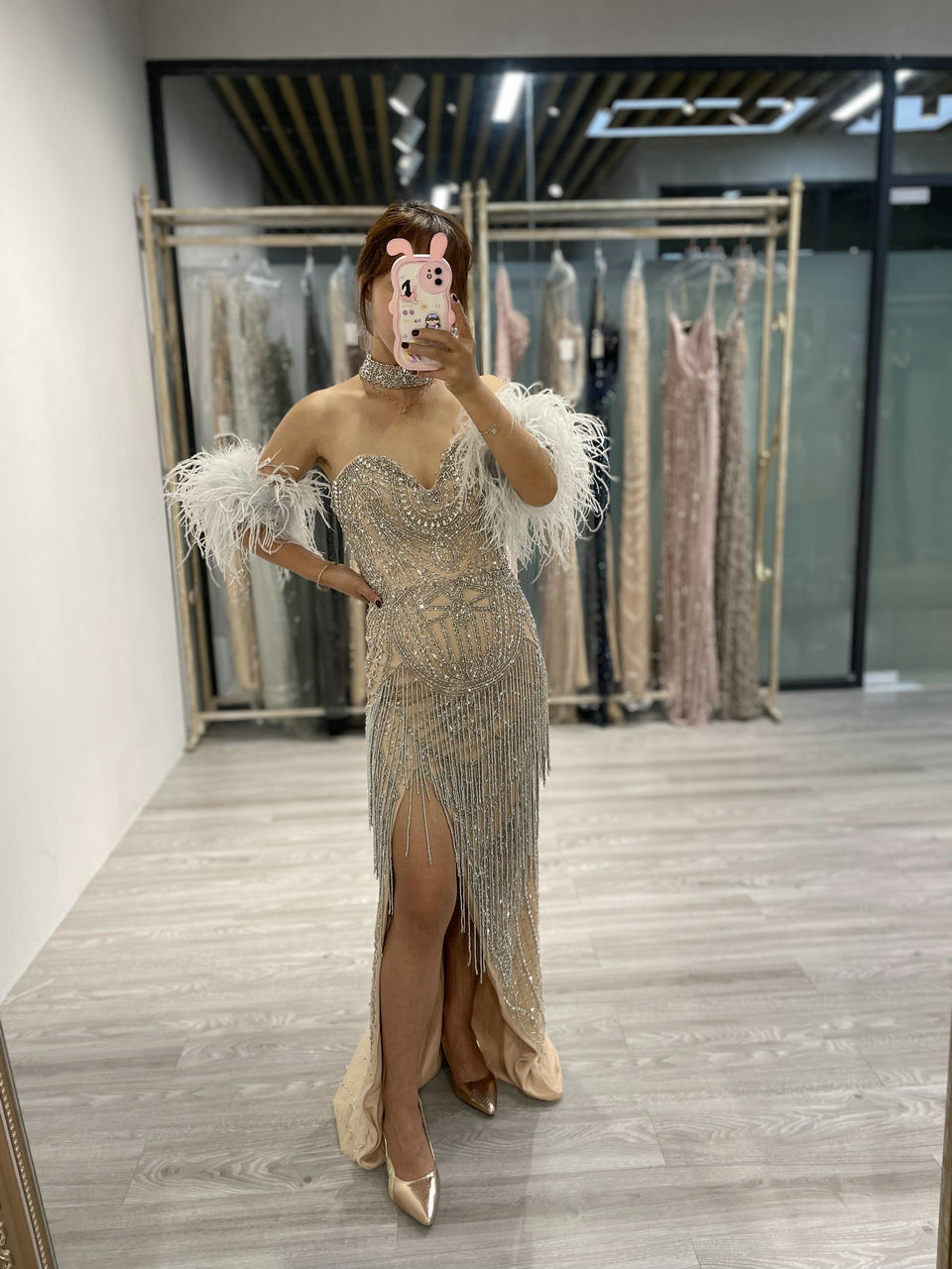 Stunning Strapless Beading Couture High Split Evening Dress MB40012