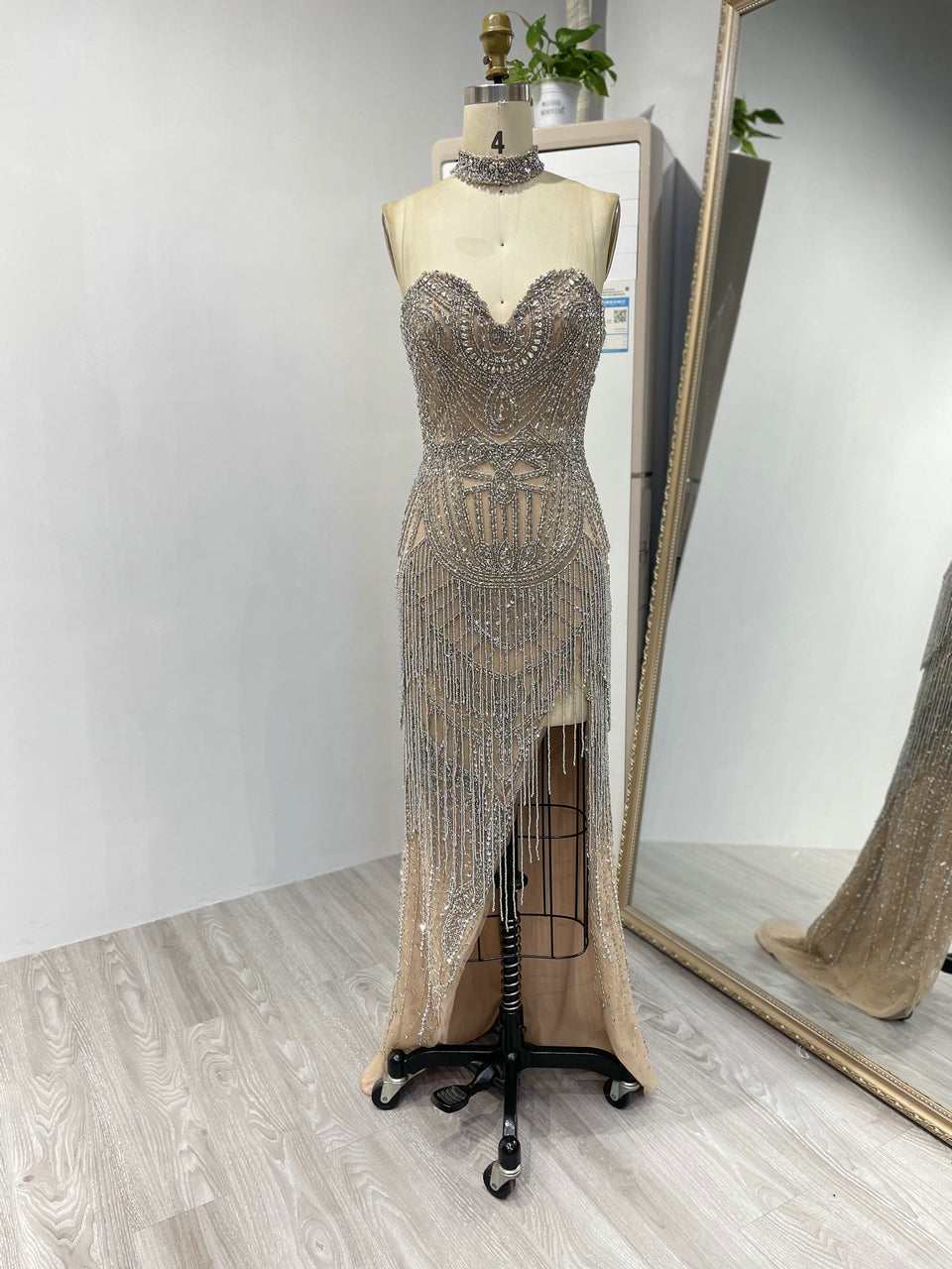 Stunning Strapless Beading Couture High Split Evening Dress MB40012
