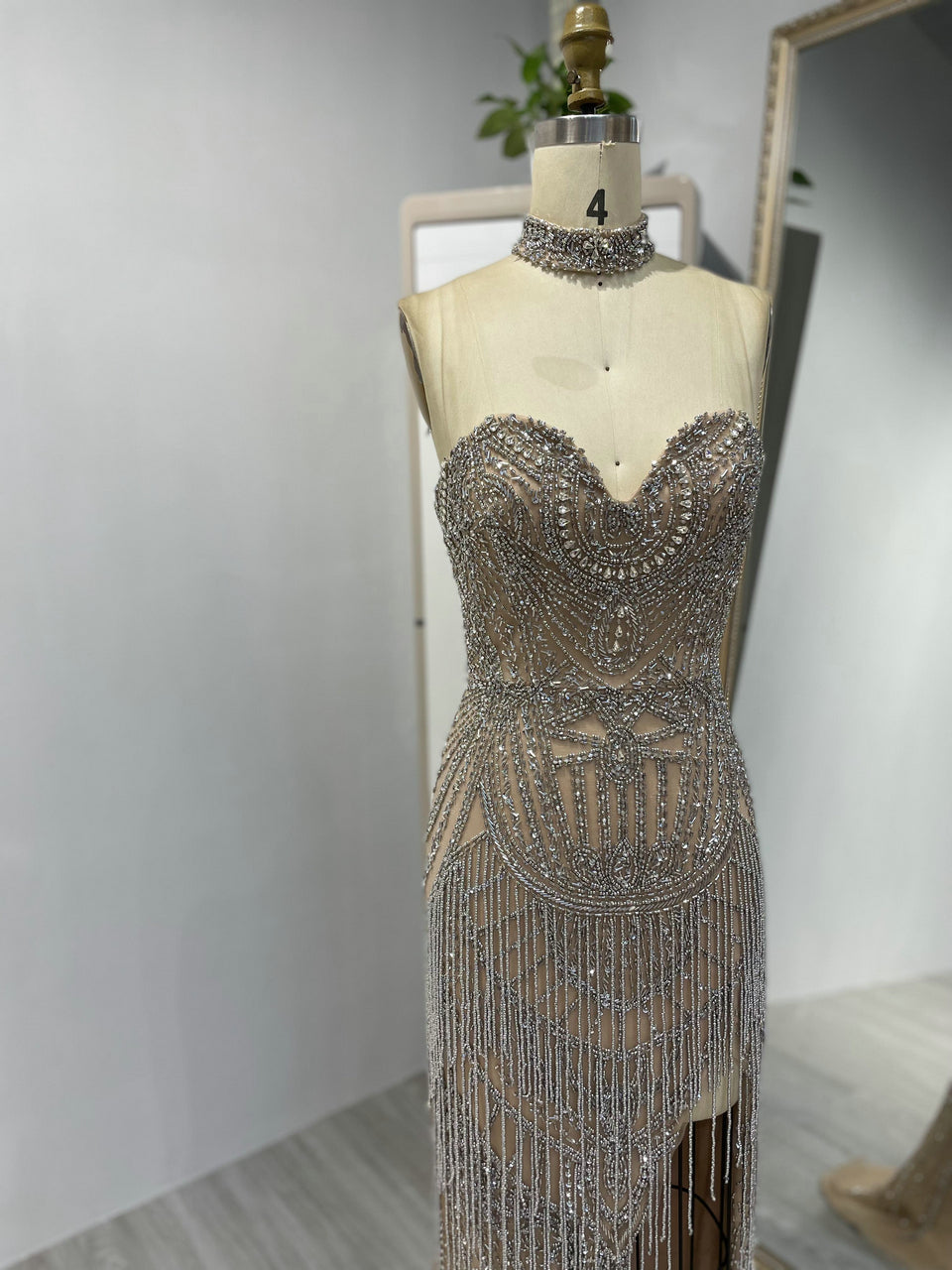Stunning Strapless Beading Couture High Split Evening Dress MB40012