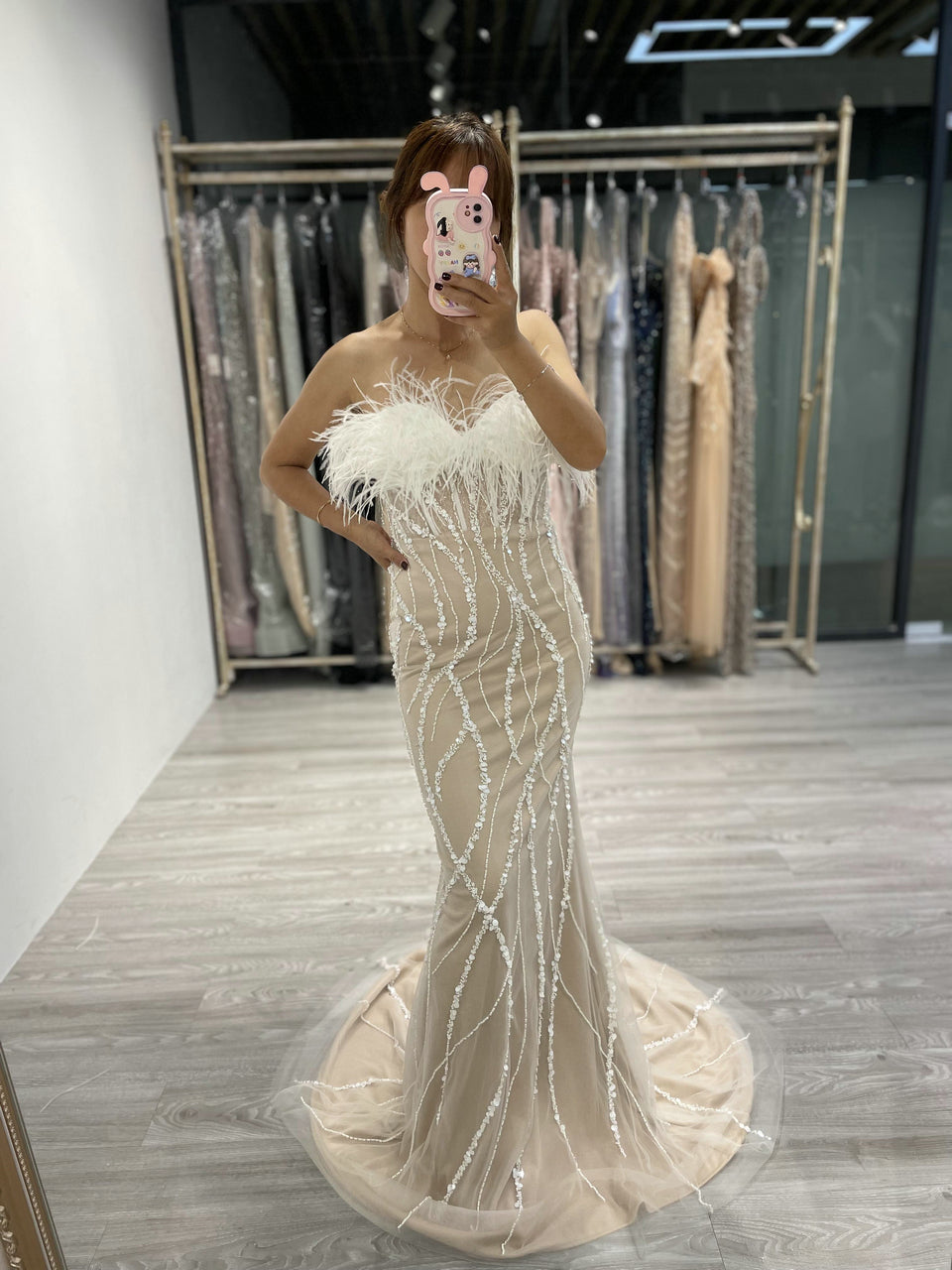 Elegant Beading Couture Feather Prom Dress MY20007 12 / White/Nude Elegant Beading Couture Feather Prom Dress MY20007 12 / White/Nude
