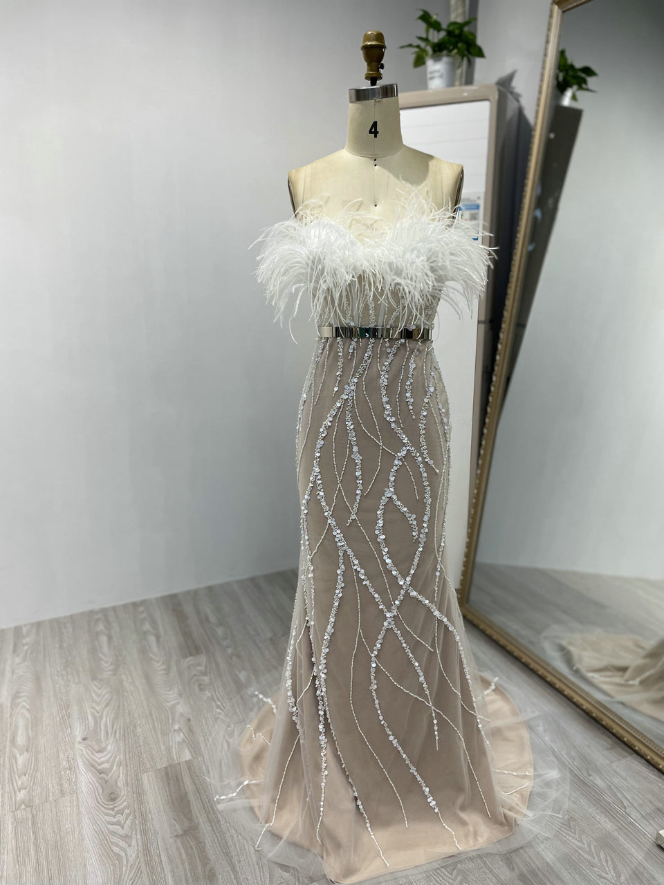 Elegant Beading Couture Feather Prom Dress MY20007