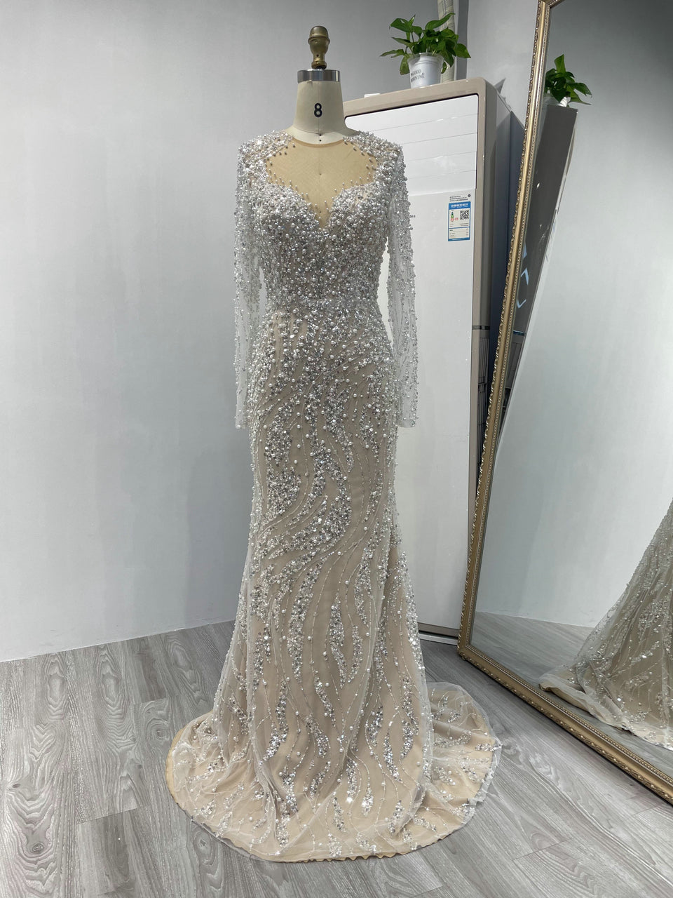 Stylish Beading Lace Long Sleeve Evening Gown MS66014-3