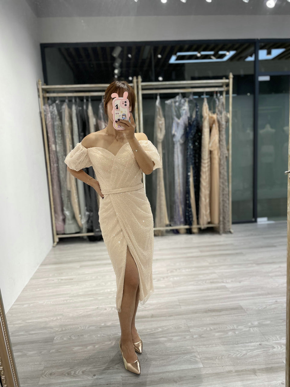 Off Shoulder Split Ruffle Short Party Dress SNA010S