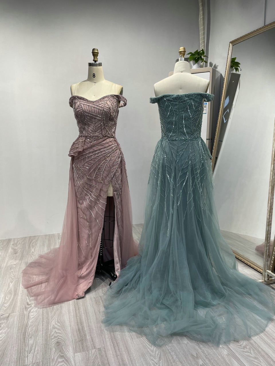 Luxury Handmade Beading Off Shoulder High Split Evening Dress YD22205