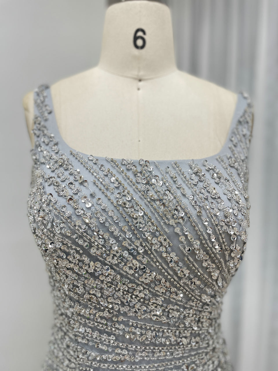 Sparkly Silver Crystal Beading Mini Dress with Detachable Tulle Overskirt ASU2020-08S