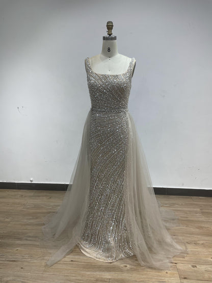 Stunning Square Neck Beading Couture Fitted Overskirt Evening Dress ASU2020-08