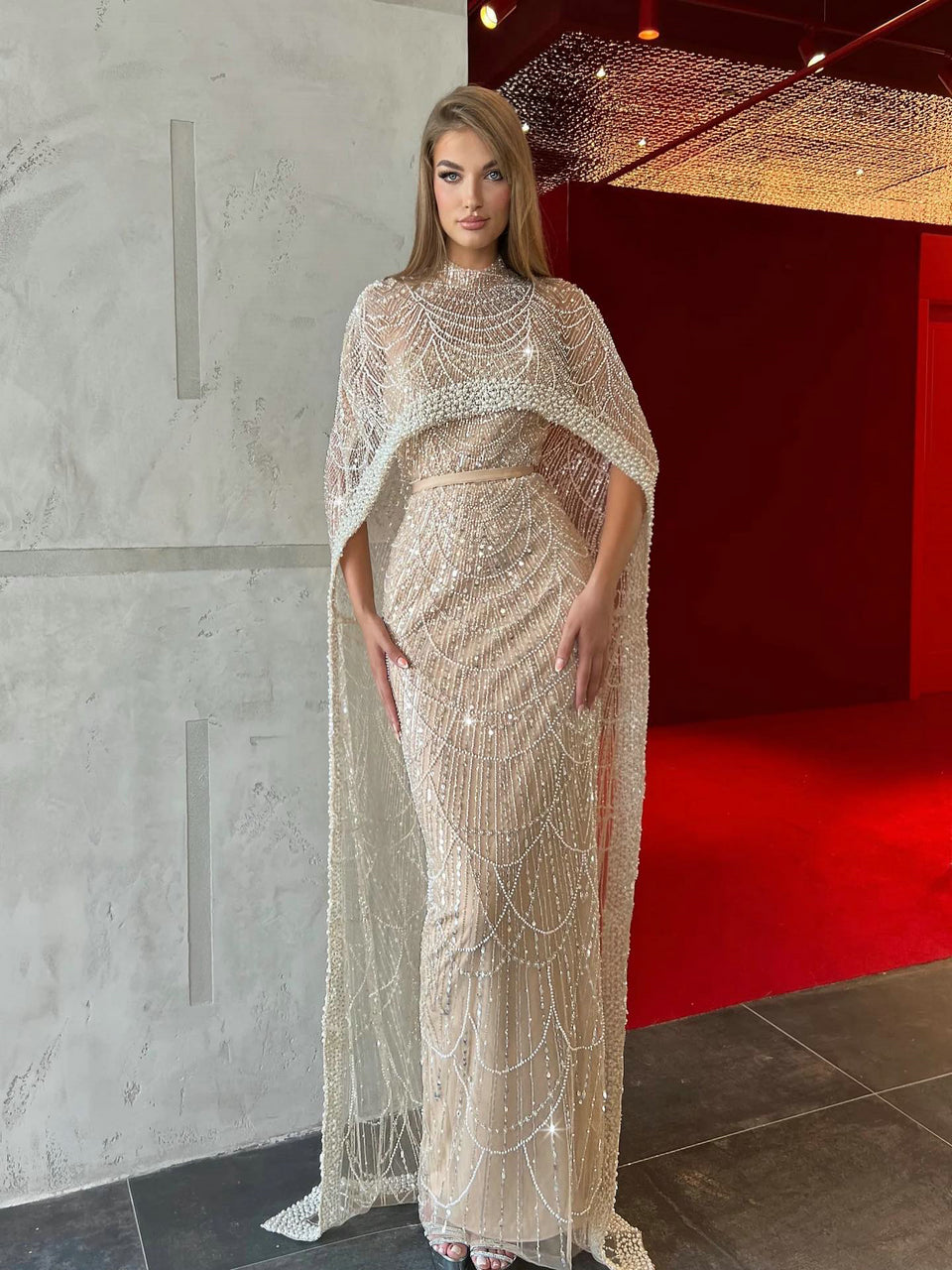 Strapless Couture Beading Cap Evening Dress MB40042-2