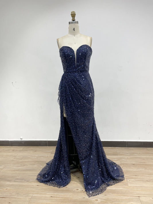 Beautiful Sweetheart High Split Navy Birthday Party Prom Dress BR22031