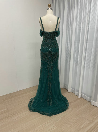 Spaghetti Strap Handmade Beading Off Shoulder Engagement Wedding Party Evening Dress DD19007-2