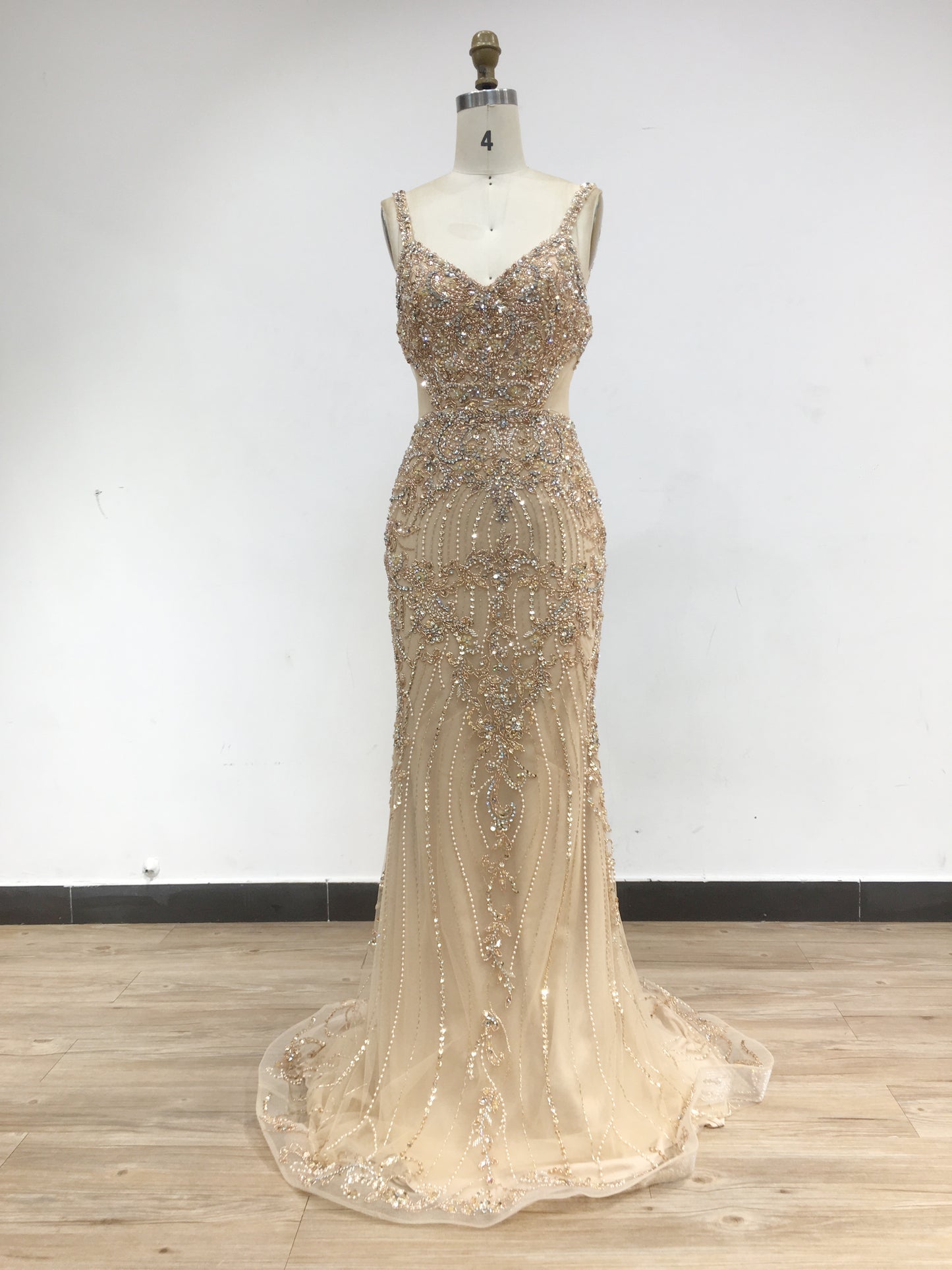 Spaghetti Strap Handmade Beading Designer Evening Dress DD19007C