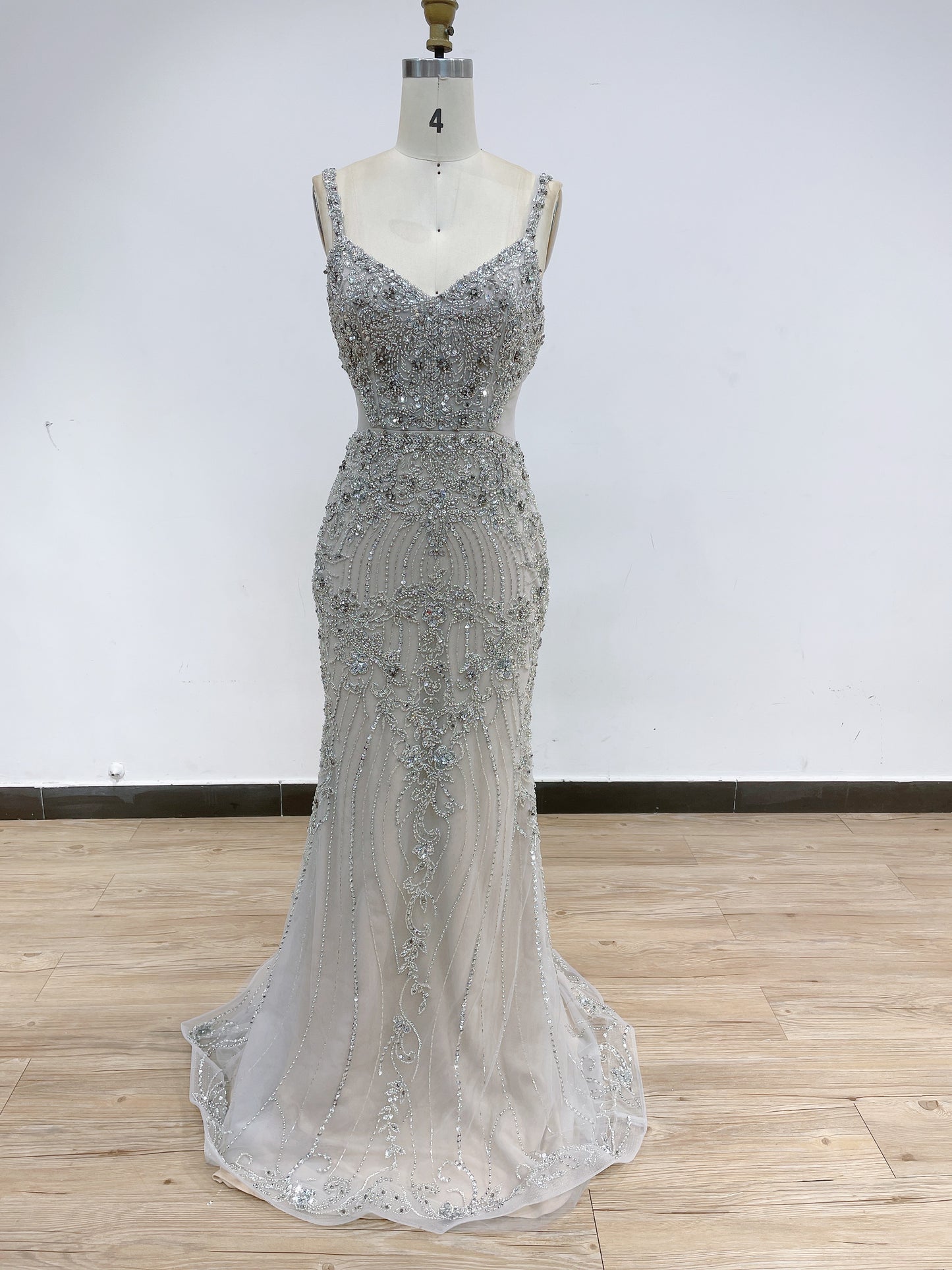 Spaghetti Strap Handmade Beading Designer Evening Dress DD19007C