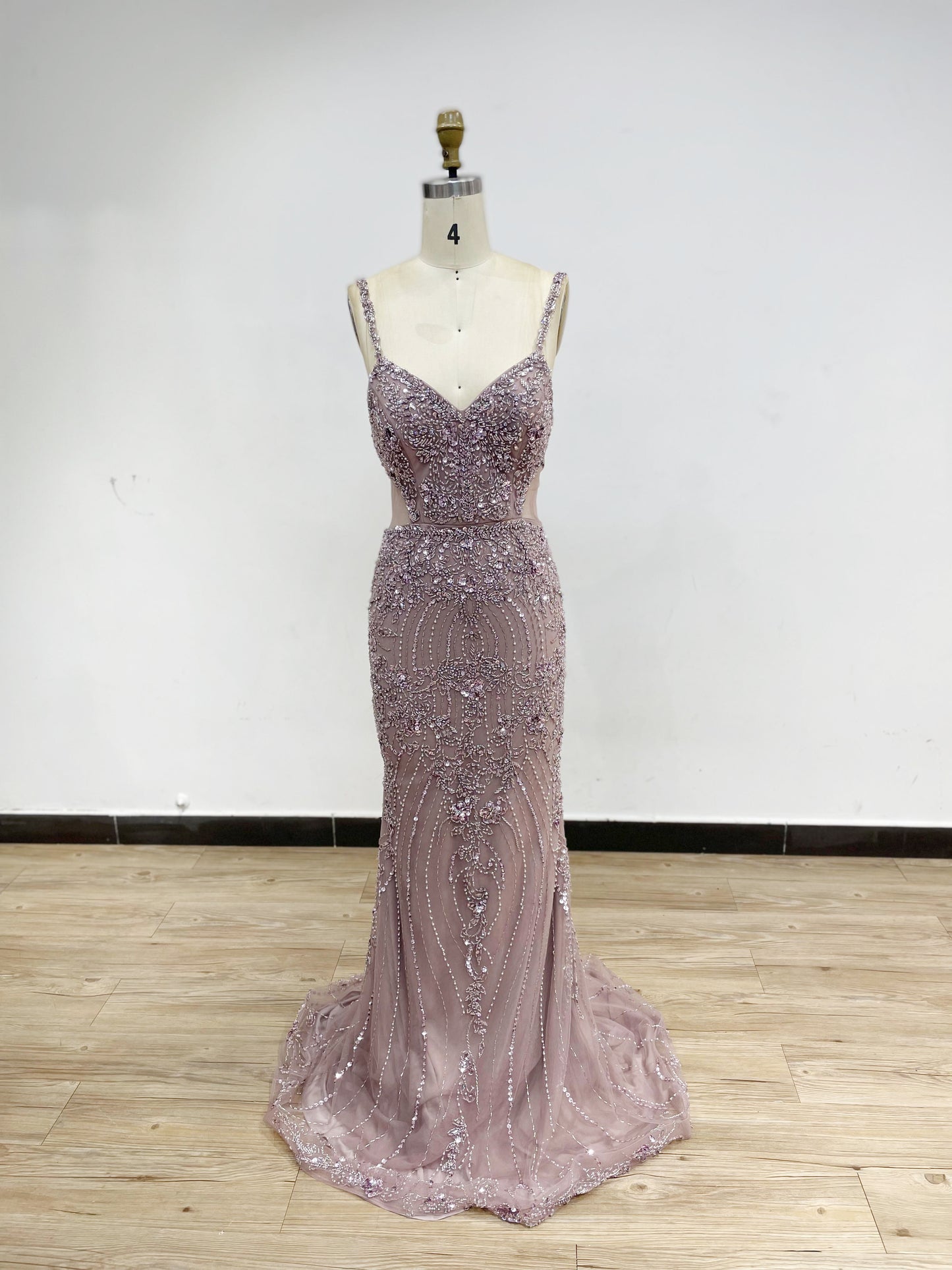 Spaghetti Strap Handmade Beading Designer Evening Dress DD19007C