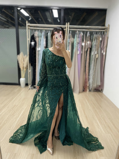 One Shoulder High Split Long Sleeve Evening Dress DDA002L