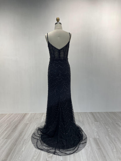 Sexy Spaghetti Strap Couture Beading High Split Evening Dress DDS062