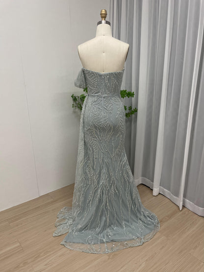 Exclusive Off Shoulder High Split Couture Beading Lace Evening Dress DDS064