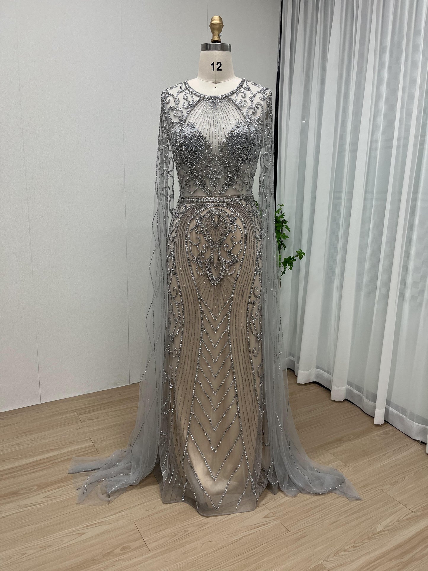 Luxury Haute Couture Beading Long Sleeve Evening Gown DKN0297