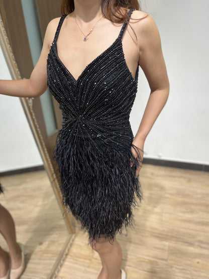 Straps Haute Couture Beading Feather Short Party Dress DKN0430S